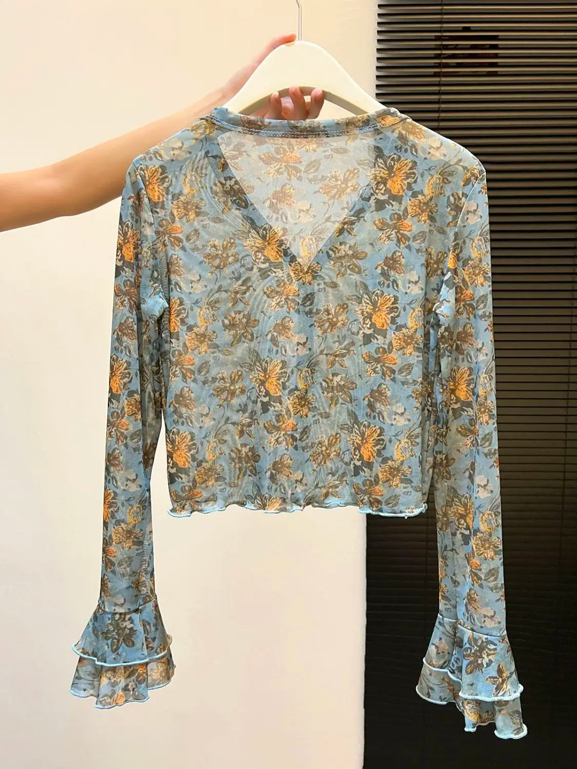 Floral Blouse For Women V-neck Flare Sleeve Slim Fit Gauze Shirts 2026 Blusas Mujer De Moda Vintage Summer Sweet Blouses Tops