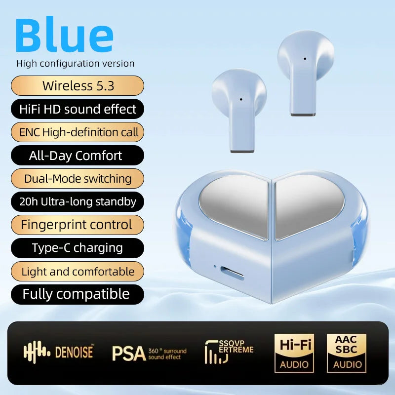 K520 Wireless Earbuds Rotatable Love Heart Charging Case Low Latency Gaming Bluetooth Headphones Stereo In Ear Earphones