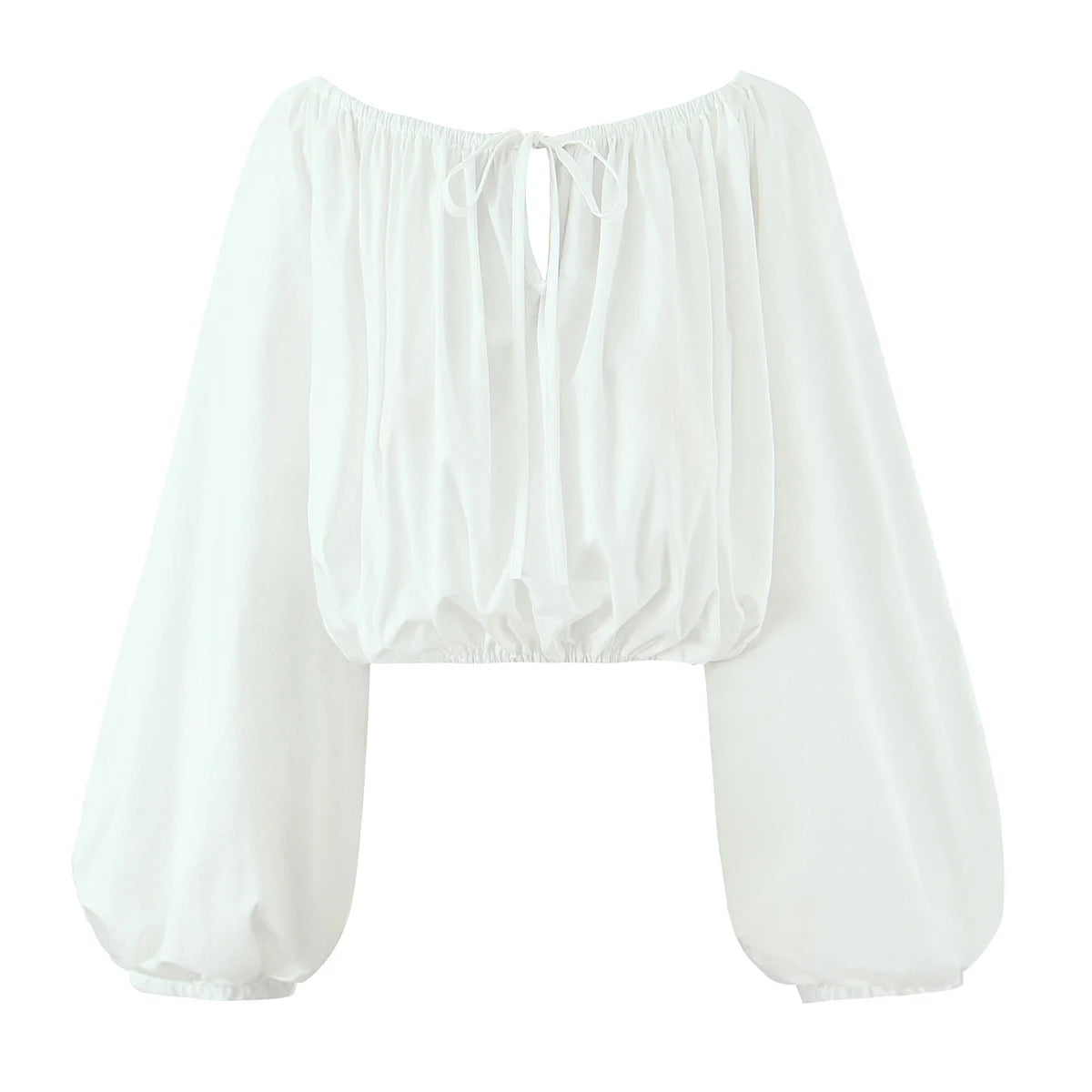 2 pieces 1 set Spring Summer White Elastic Slash Shoulder Lantern Sleeve Shirt + Wood ears Elastic Waist BUD Mini Shorts Suits