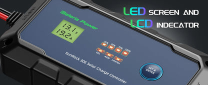 30A Solar Charge Controller 12V24V PWM Built-in BTAPP Control,Bateria Power Intelligent Plug and Play Portable Max PV 900W 55Voc