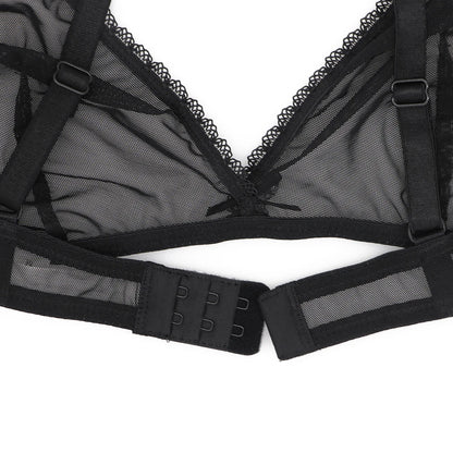 Sexy ladies see through elastic mesh bra set women wire free white underwear bra+thong lingerie set