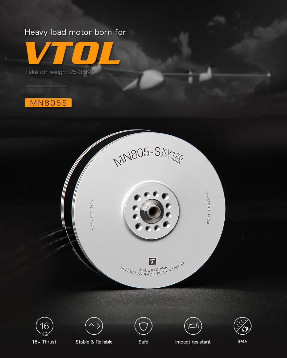 T-MOTOR MN805-S IP45 Multirotor Fixed Wing UAV Motor KV120/KV150/KV170 Brushless Motor Thrust 16KG For Heavy Multicoptor Drone