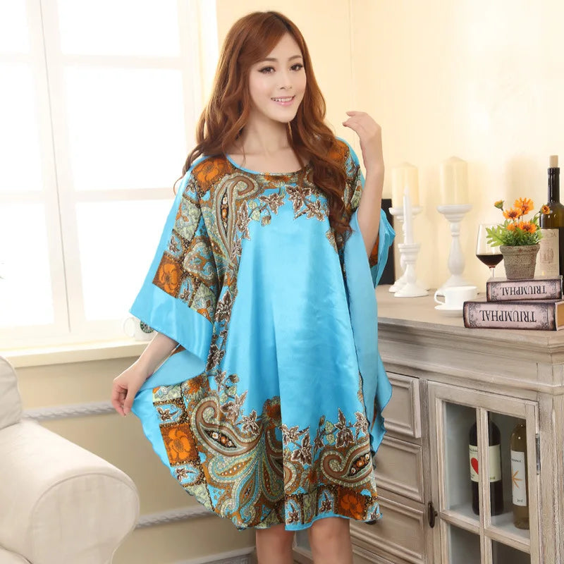 FZSLCYIYI Hot Sale Summer Fashion Lady Robe Chinese Women's Rayon Bath Gown Yukata Nightgown Novelty Print Night Dress