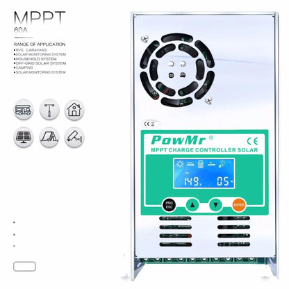 PowMr MPPT 60A Solar Charge Controller 12V 24V 36V 48V Auto Max PV 160VDC For Lead Acid Lithium Battery
