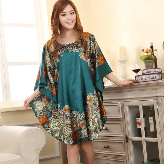 FZSLCYIYI Hot Sale Summer Fashion Lady Robe Chinese Women's Rayon Bath Gown Yukata Nightgown Novelty Print Night Dress