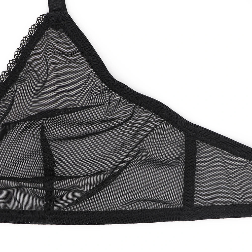 Sexy ladies see through elastic mesh bra set women wire free white underwear bra+thong lingerie set