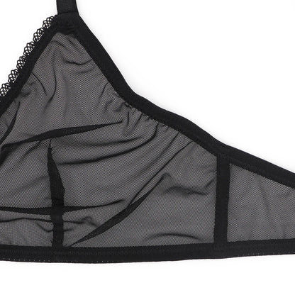 Sexy ladies see through elastic mesh bra set women wire free white underwear bra+thong lingerie set