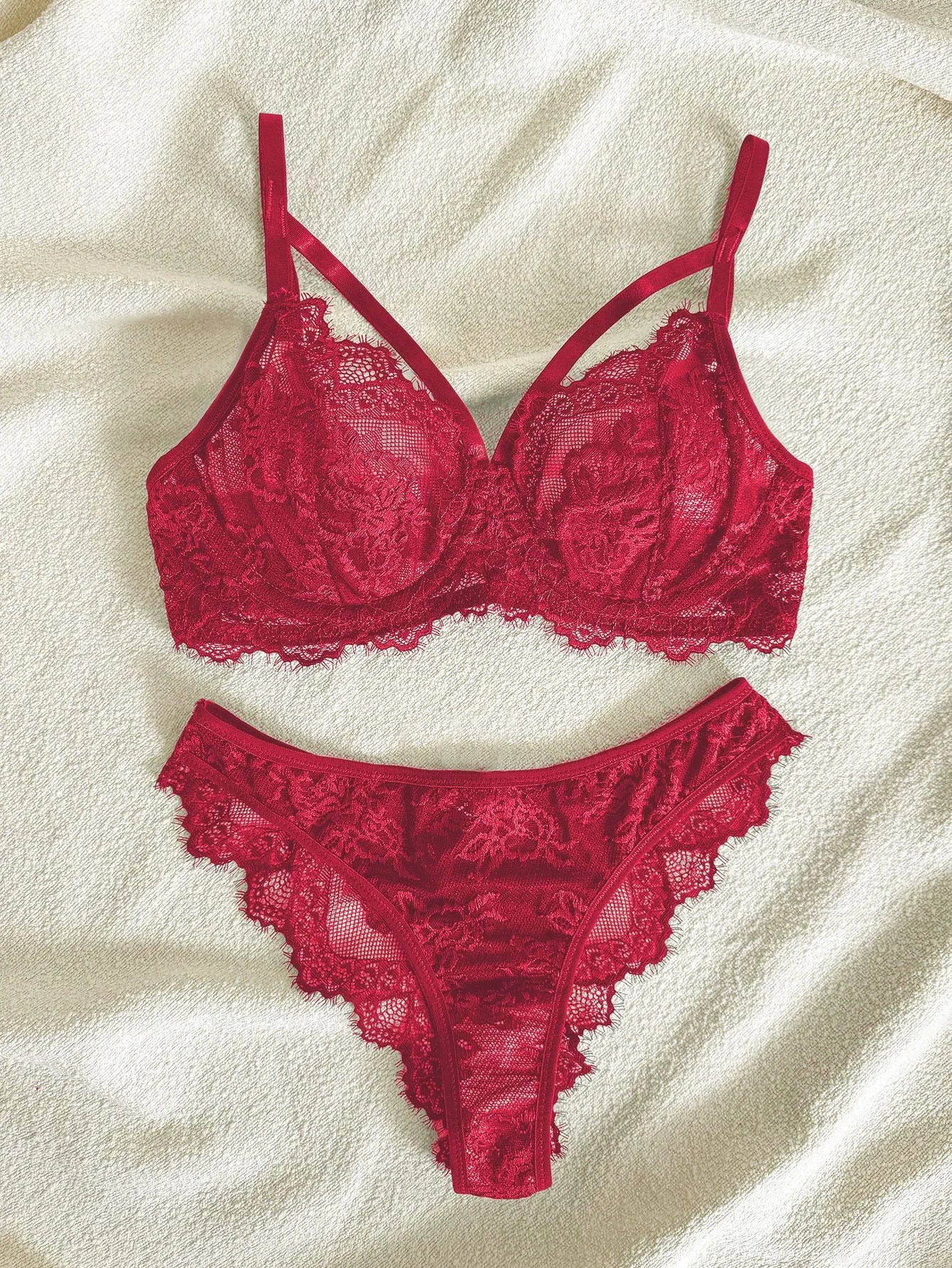 Women's Sexy Push Up Bra & Brazilian Panties Set - Lace Underwire Sheer Mesh Lingerie, Adjustable Straps Comfort Fit for Daily