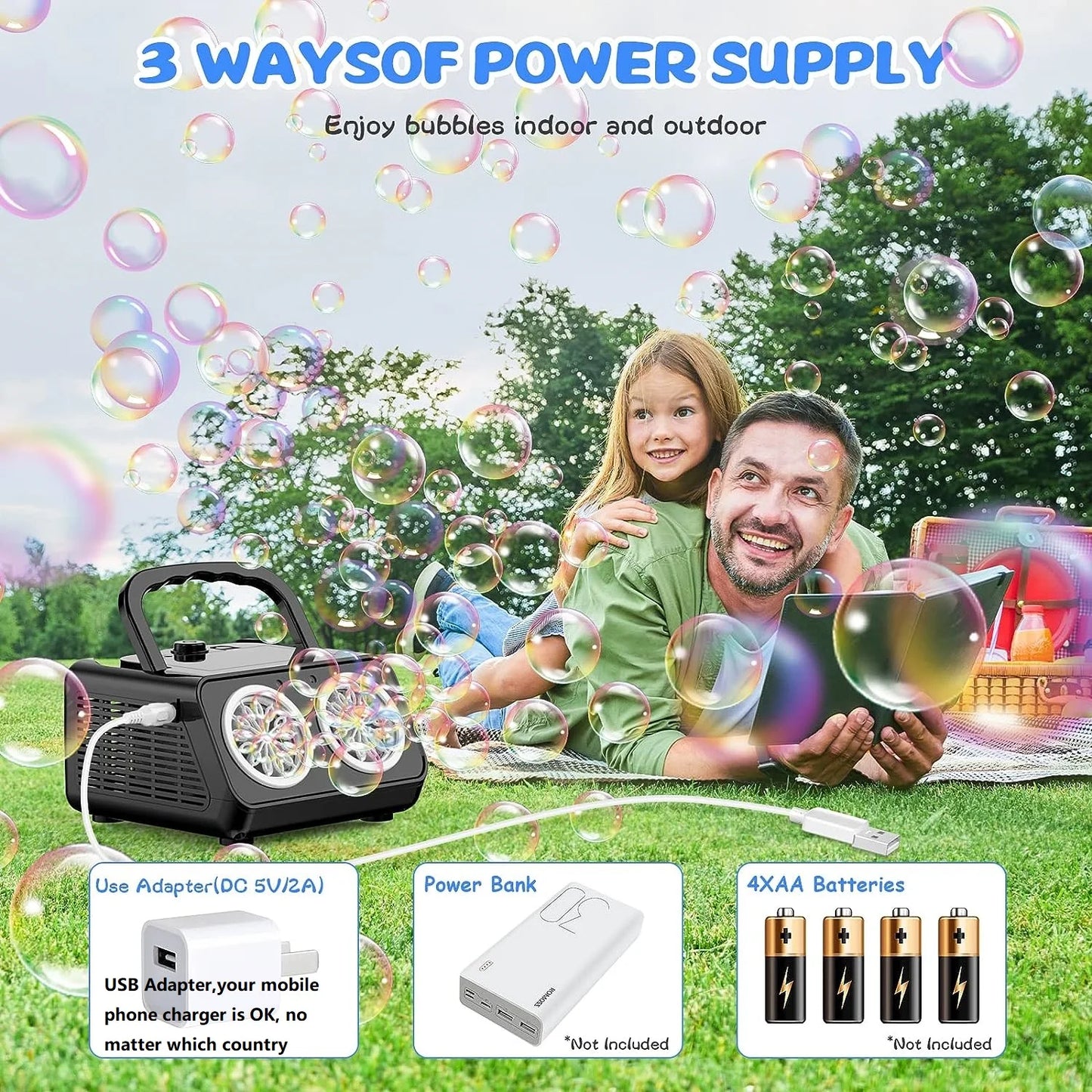 Automatic Bubble Machine Upgrade Bubble Blower with 2 Fans,50000+ Bubbles Per Minute Bubbles for Kids Portable Bubble Maker