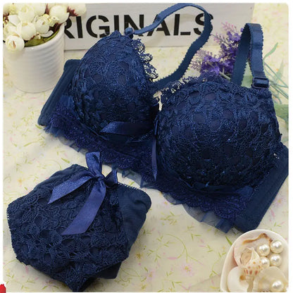 Push-up Bra and Panty Sets  Beauty Back Sexy Women's Underwear Set Lace Female Brassiere Embroidery Lingerie Set