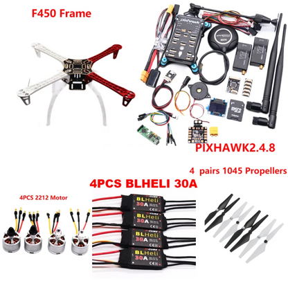 PixHawk2.4.8 Flight Control F450 Drone Kit Ardupilot 100MW Radio Telemetry Quadcopter BLHELI 30A 2212 Motor ESC Landing Gear