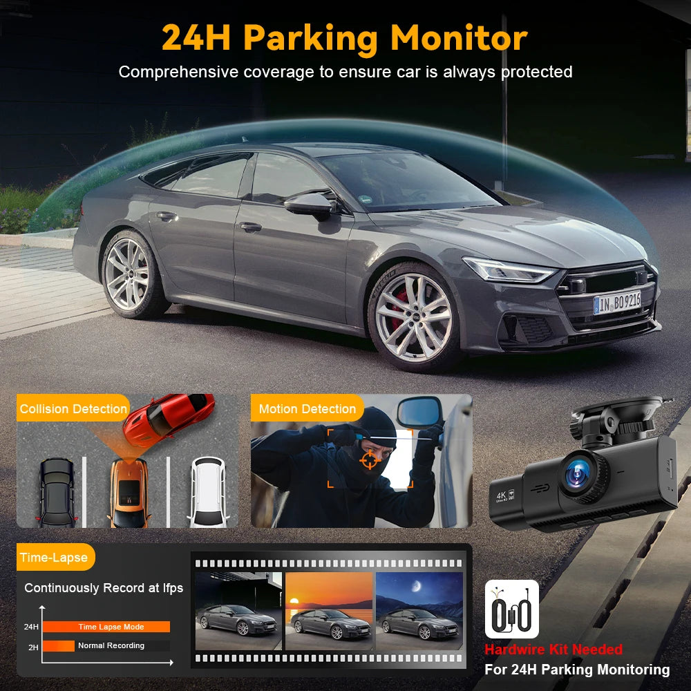 3 Channel WiFi 4K Dash Cam Front and Inside DashCam 1080P Rear Camera Night Vision 24H Parking Car DVR Black Box Support GPS