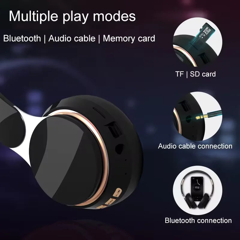 07S Wireless Headphones Foldable Adjustable Stereo Gaming Earphone Bluetooth+TF Play+3.5mm AUX 3 Modes HIFI Heavy Bass Headsets