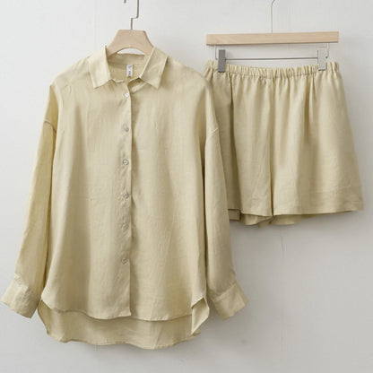 Women 2025 Summer Casual Linen Blouse Shorts Sets