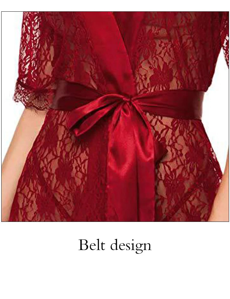 New Hot Sexy Women Floral Lace Lingerie V-Neck Sheer Mesh Nightgown Comfortable Ladies Kimono Nightdress Sleepwear