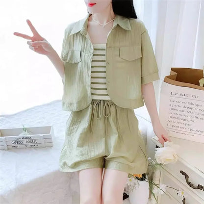 Summer Short Sets for Women 2 Pieces Sleeve New Kit Novelty In Tailor Fashion Top and Bottom Trends Chic Elegant Woman Shorts