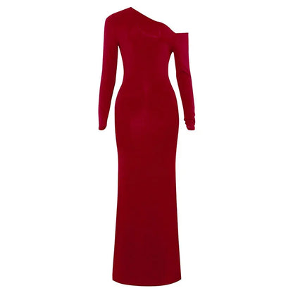 Women's Dresses Autumn New Sexy One-Shoulder Red Dress Streetwear Fashion Casual Slim Elegant Female Club Knitted Dress Clothing
