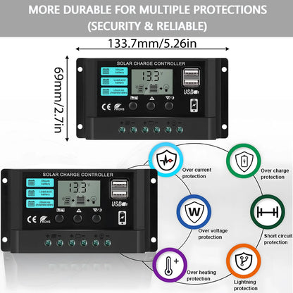 12V/24V 100A Solar Charge Controller AutoSwitch LCD Display with Overcharge/Short Circuit Protection for RV Boat Off-Grid System