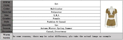 Women Striped Print 3 Piece Short Sets Summer Sexy Halter Lace-up Bra Short Sleeve Crop Top Shorts Matching Sets Beach Vacation
