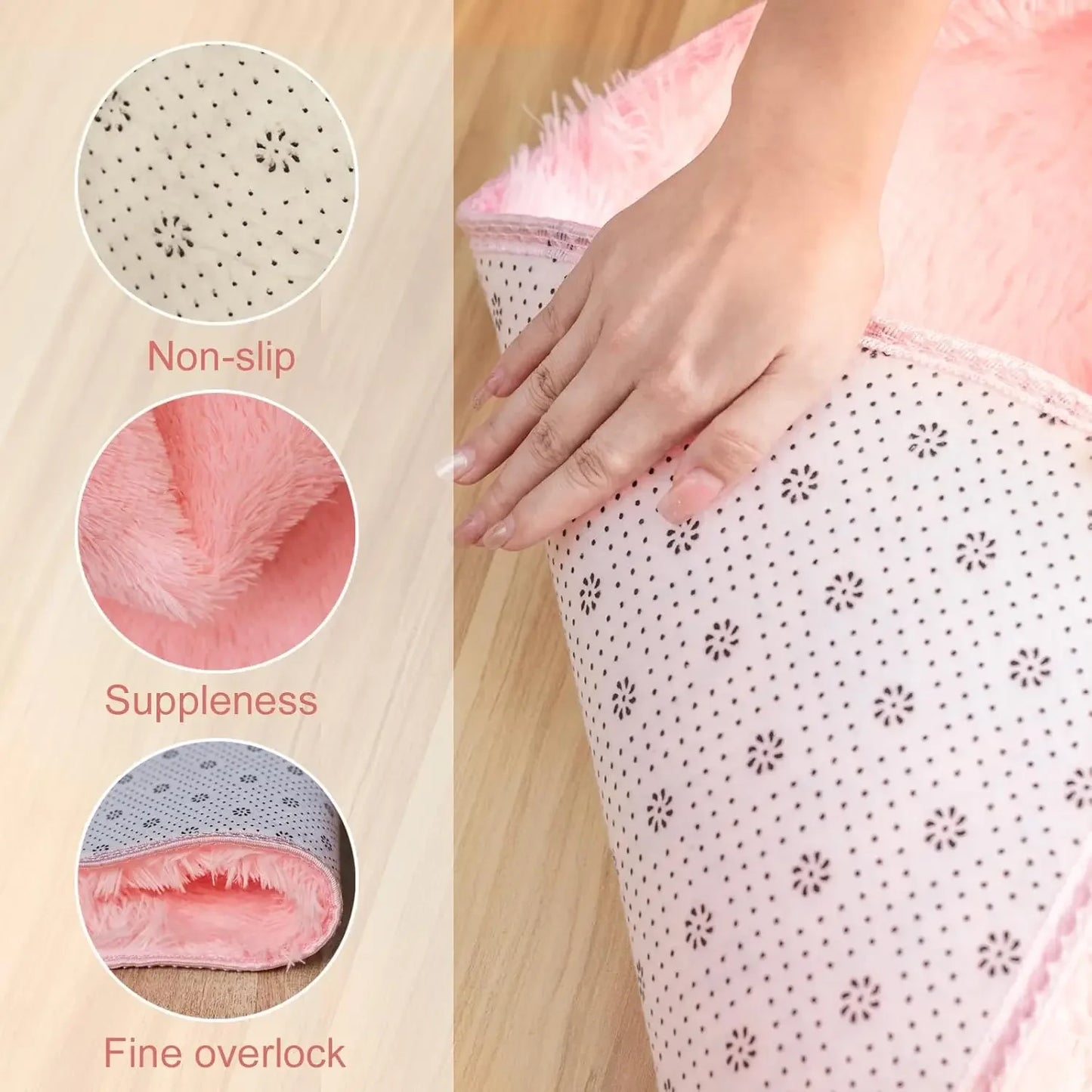 VIKAMA Pink Bedroom Carpet - Soft and Plush for Home Decor - Living Room, Dorm Room Floor Mat - Bedroom Side Rug