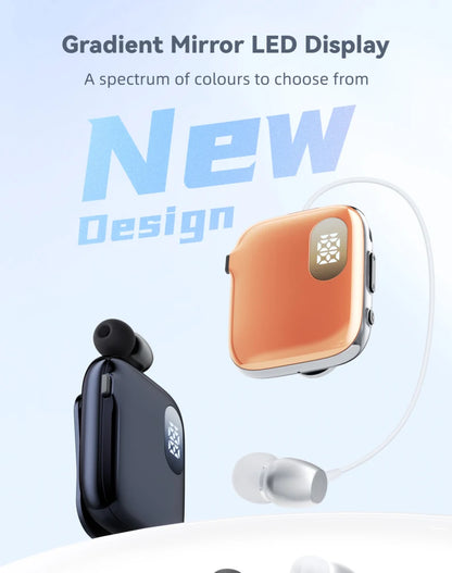 90H Playtime Bluetooth Headset V6 ENC Noise Canceling LED Power Display Retractable lapel clip Earphone for Meeting Driving K91