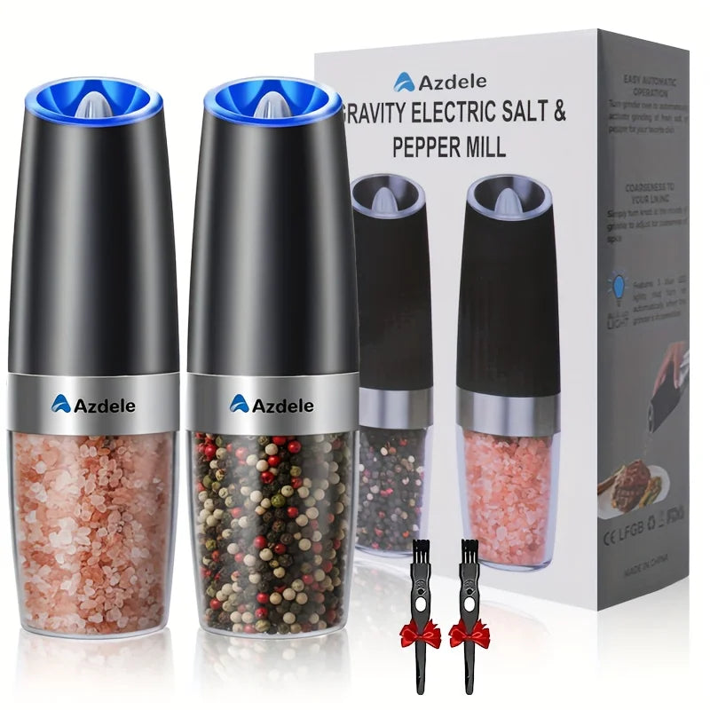 2pcs Gravity-sensing Electric Salt And Pepper Grinder Set, Battery-powered LED Light, One-hand Operation, Local Fast Delivery, Adjustable Coarseness Grinder, Black Kitchen Gadget, Salt And Pepper Grinder Electric 2pcs, Birthd