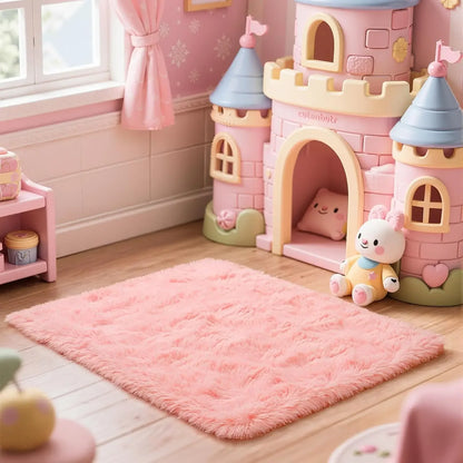 VIKAMA Pink Bedroom Carpet - Soft and Plush for Home Decor - Living Room, Dorm Room Floor Mat - Bedroom Side Rug