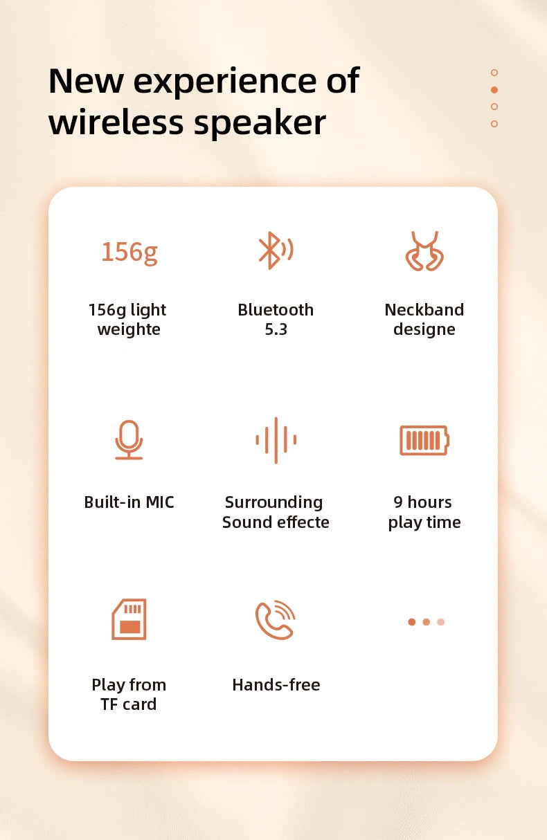 Rockmia EBS-910 New Wearable Wireless Neckband Speaker Bluetooth 5.3 AAC Code True Wireless Stereo Music Box TF Card Slot Type C