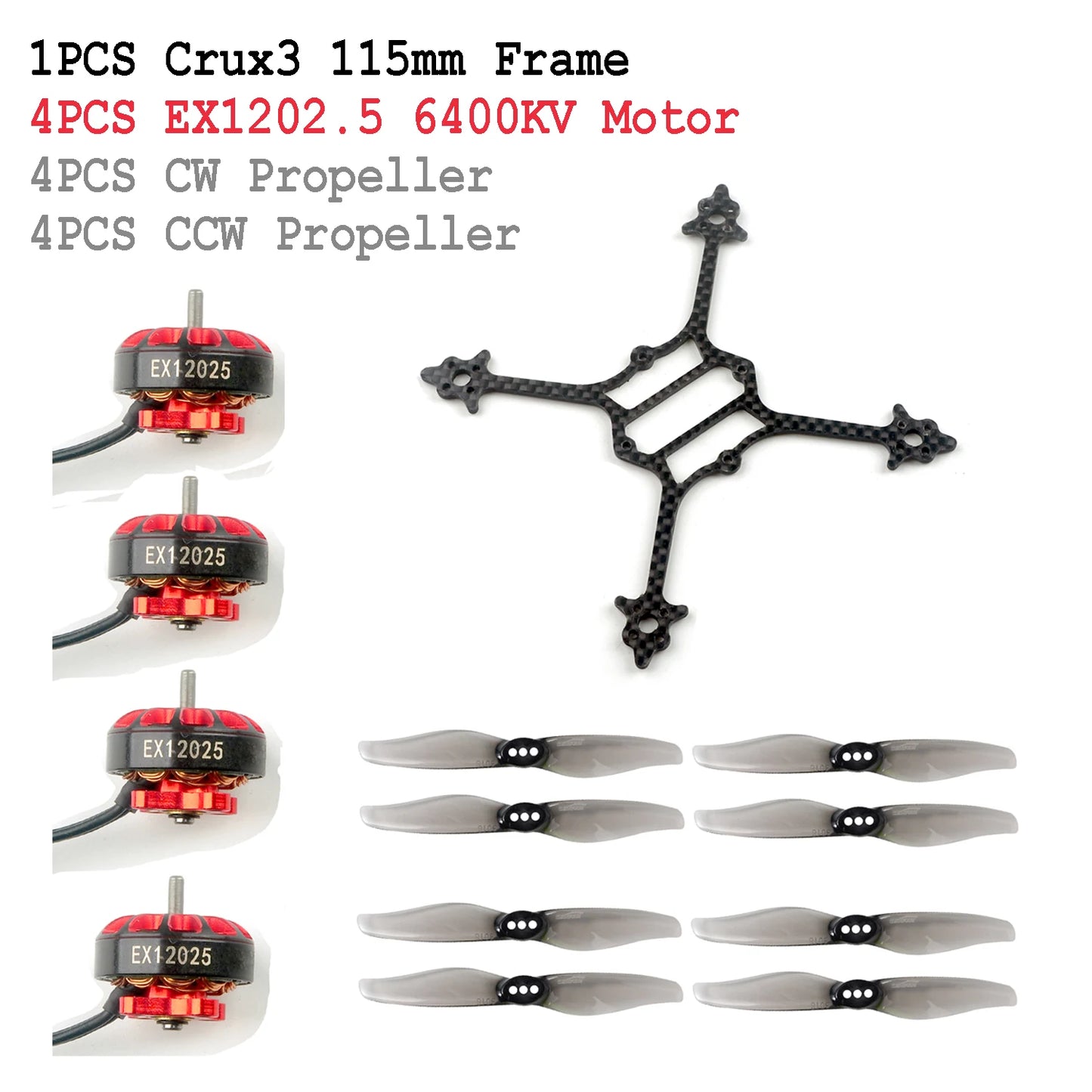 HappyModel 3inch Crux3 Toothpick Frame FPV Kit EX1202.5 6400KV Brushless Motor with Gemfan 3018 Propeller Combo for RC FPV Drone
