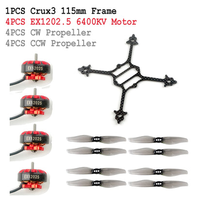 HappyModel 3inch Crux3 Toothpick Frame FPV Kit EX1202.5 6400KV Brushless Motor with Gemfan 3018 Propeller Combo for RC FPV Drone
