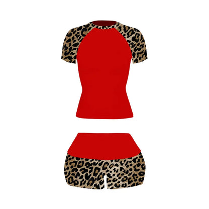 2026 summer new American retro leopard print patchwork short sleeved shorts set Y2K punk street fashion trend casual spicy girl