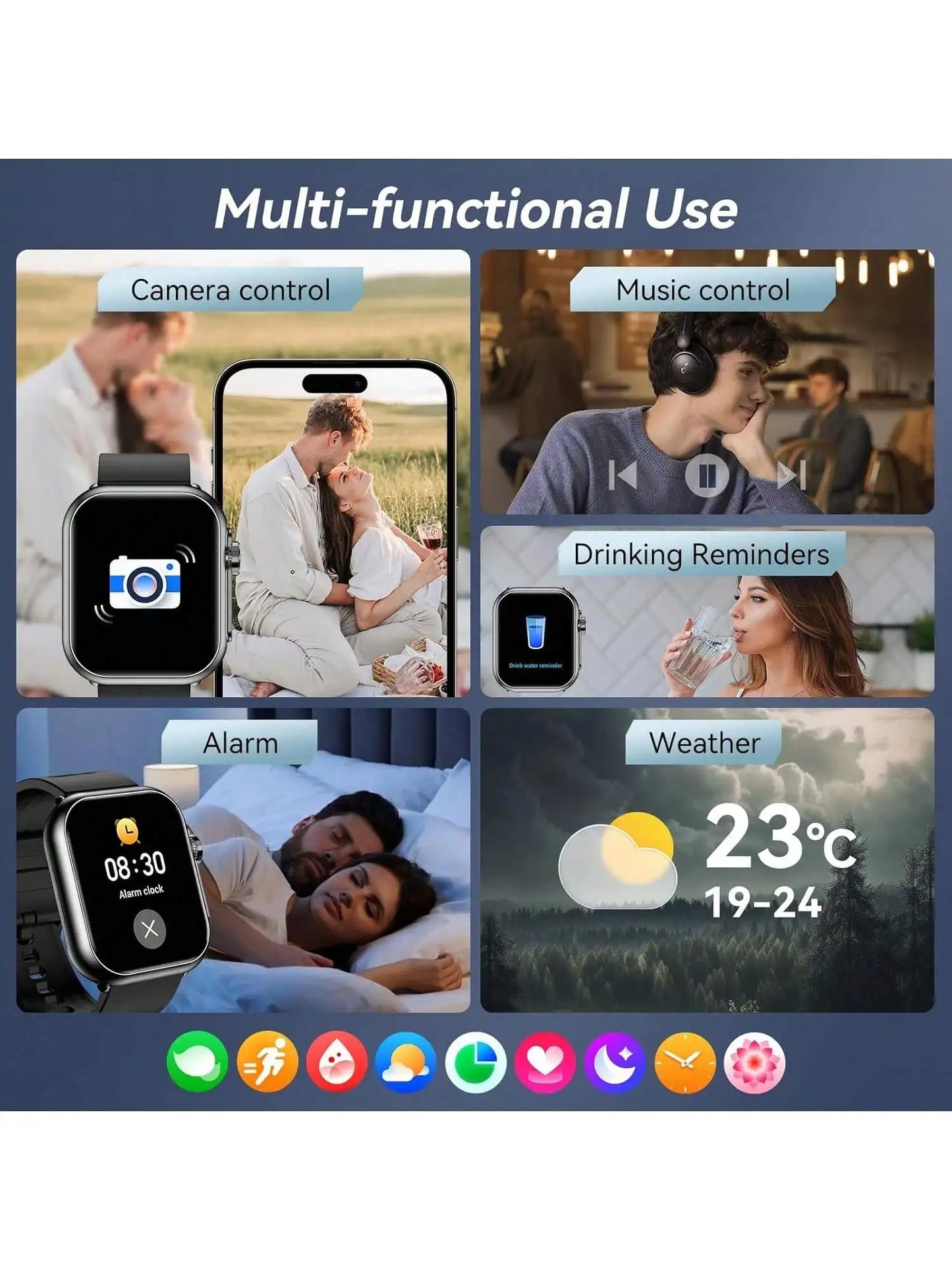 Smart Watches for Men Women with Case and 7 Watch Bands, 2.07" HD Touch