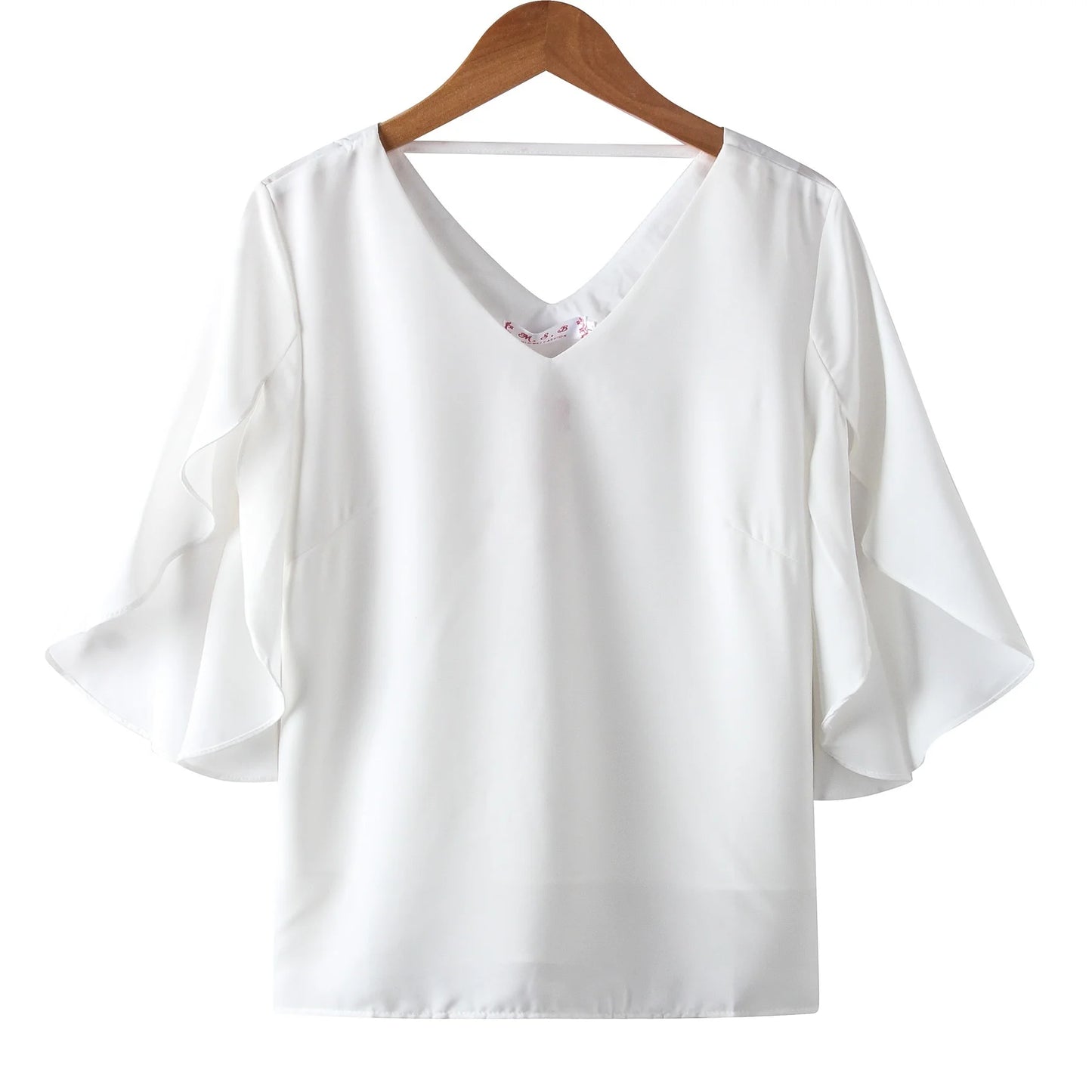 Women Chiffon Short Sleeve Shirt Sexy V-neck Loose Ruffled Chiffon Blouse.