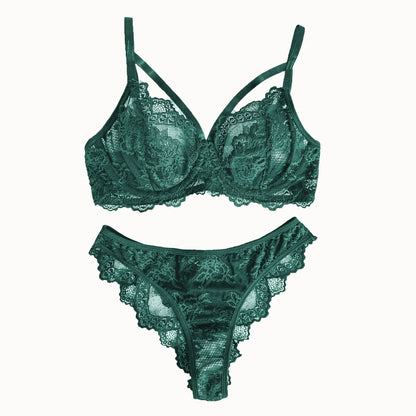 Women's Sexy Push Up Bra & Brazilian Panties Set - Lace Underwire Sheer Mesh Lingerie, Adjustable Straps Comfort Fit for Daily