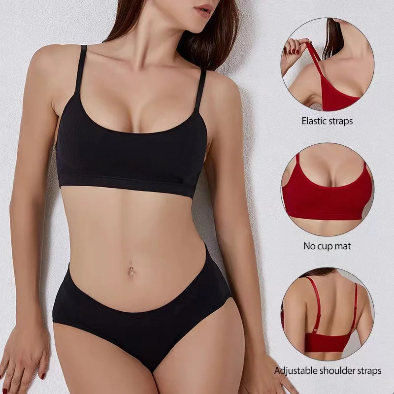 Women Bra Set Panties Sexy Push Up Bralette Female Fitness Seamless Underwear Sports Lingerie Brassiere Set Tank Crop Tops S-XL
