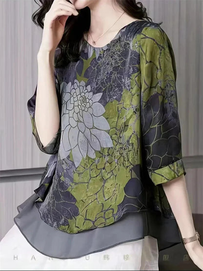 Women Summer Style Blouses Shirts Lady Casual Half Sleeve O-Neck Chiffon blouse Tops