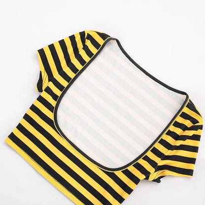 Women Striped Print 3 Piece Short Sets Summer Sexy Halter Lace-up Bra Short Sleeve Crop Top Shorts Matching Sets Beach Vacation