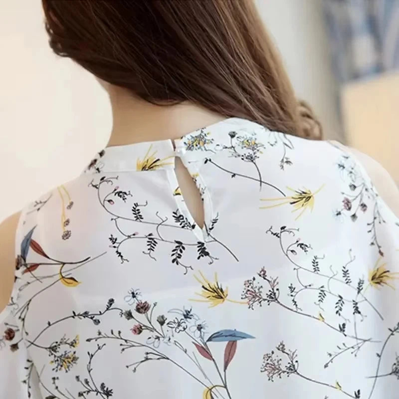 New Floral Print Women Shirt Elegant Summer Tops Off Shoulder Blouses Short Sleeve Woman Blouse