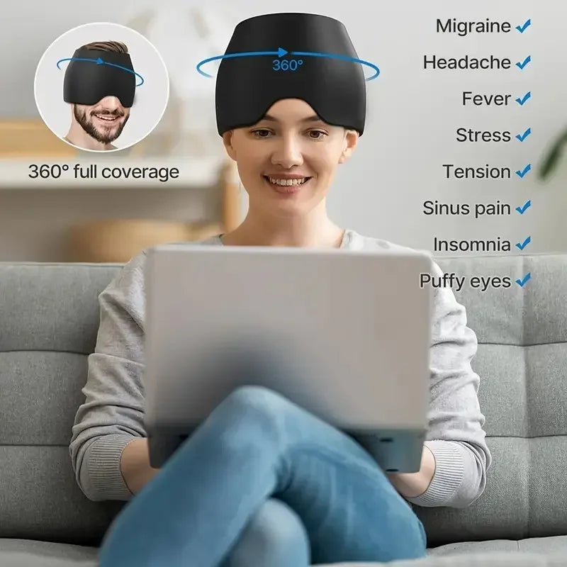 Cooling Migraine Relief Cap – Cooling gel headband and eye mask, cold therapy cap helps relieve post‑hangover symptoms, lightweight design for comfortable wear, breathable fabric—an ideal choice for migraine sufferers a