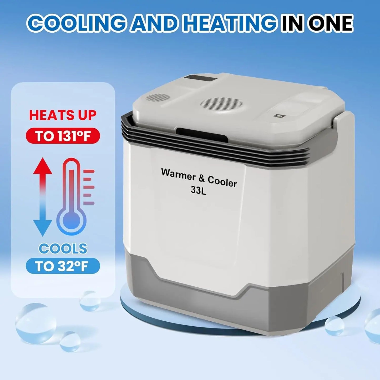 35QT Electric Cooler and Warmer, Plug In Cooler with 12V & AC Power, 33L Portable Car Refrigerator for Car & Home, Travel Cooler with Automatic Locking Handle for Camping & Road Trips