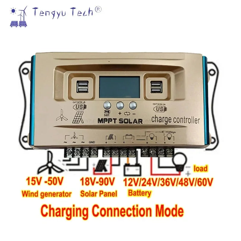 Wind Solar Hybrid Charge Controller 24/36/48/60V Buck-Boost Off-Grid PV Controller