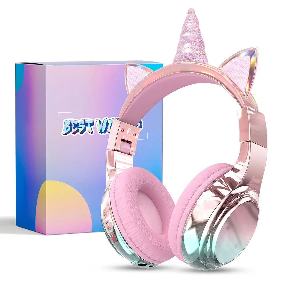 Unicorn Wireless Headphones for Kids Girls Bluetooth Earphones Foldable Cat Ear Headphones for School Travel Children's Headset