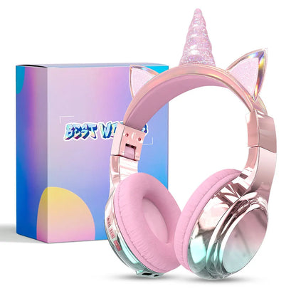 Unicorn Wireless Headphones for Kids Girls Bluetooth Earphones Foldable Cat Ear Headphones for School Travel Children's Headset