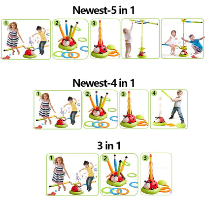 Musical Jump Sports Toys Toss Ring Game Toy and Rocket Launcher for Kids Ladybug Multifunction Outdoor Machine Gifts