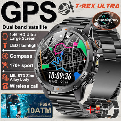 New Military GPS Smart Watch GPS LED Waterproof Heart Rate Sport BT Call HD AMOLED Smartwatch