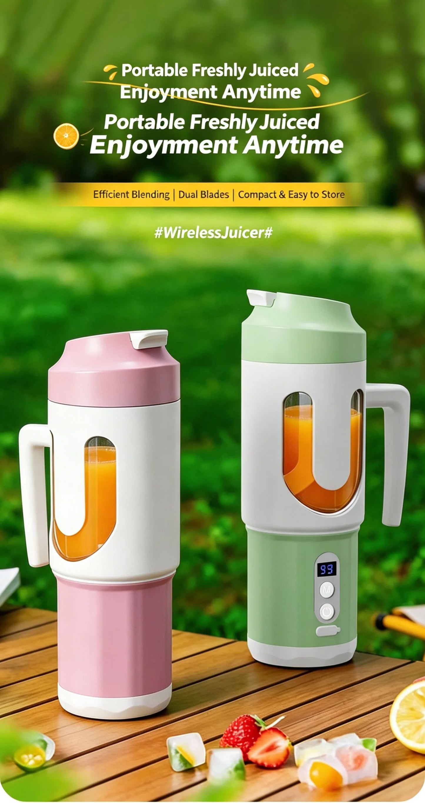 Dual Blades Wireless USB Rechargeable Portable Juicer Cup Multifunctional Fruit Vegetable Blender for Watermelon Fresh Juic