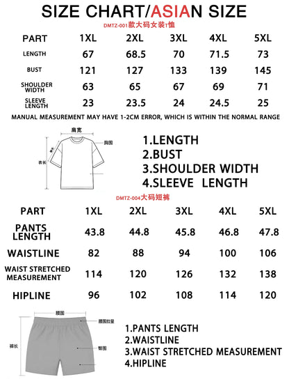 Women's Fashionable Casual Plus-Size Queen Print Two-Piece Set, Round-Neck Short-Sleeved Top and Shorts Clothing, Women's Plus-S