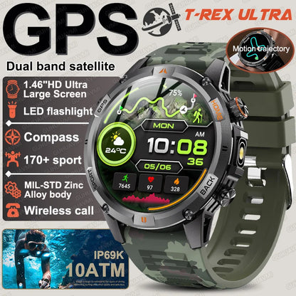 New Military GPS Smart Watch GPS LED Waterproof Heart Rate Sport BT Call HD AMOLED Smartwatch