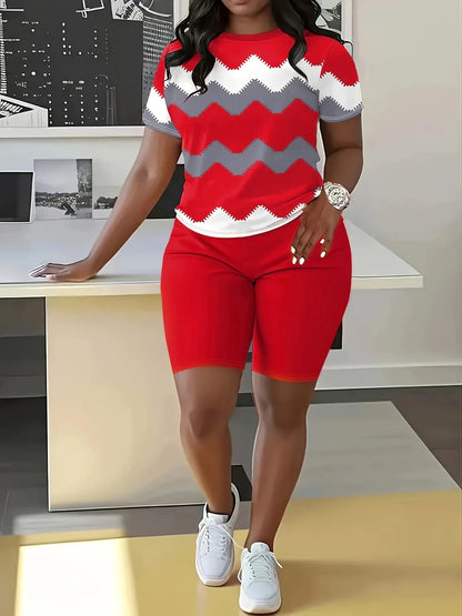 Summer Two Piece Set Women Short Sleeve Top High Waist Shorts Sexy Matching Set Casual Outfit