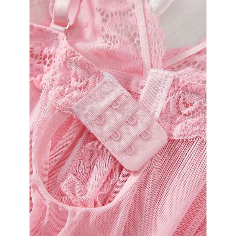 A Set Of Woman Underwear Nightgown Thong Sets Plus Size Suspender Lace Lingerie Sexy Accessories Erotic Bra Nightdress lencería